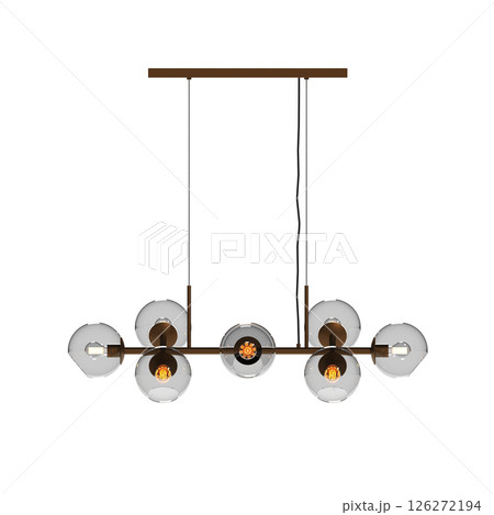 chandelier on the ceiling isolated on transparent background, hanging lamp, pendant light, 3D illustration, cg render 126272194