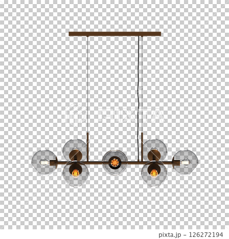 chandelier on the ceiling isolated on transparent background, hanging lamp, pendant light, 3D illustration, cg render 126272194