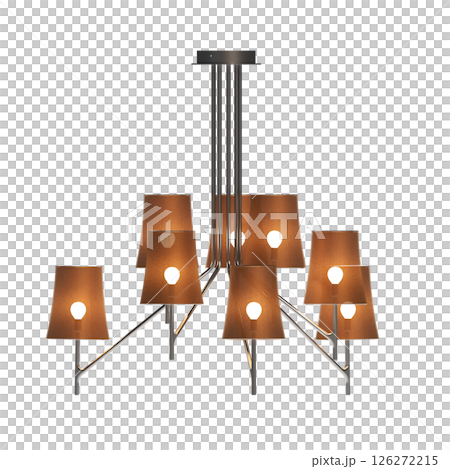 chandelier on the ceiling isolated on transparent background, hanging lamp, pendant light, 3D illustration, cg render 126272215