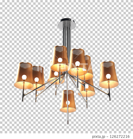 chandelier on the ceiling isolated on transparent background, hanging lamp, pendant light, 3D illustration, cg render 126272216