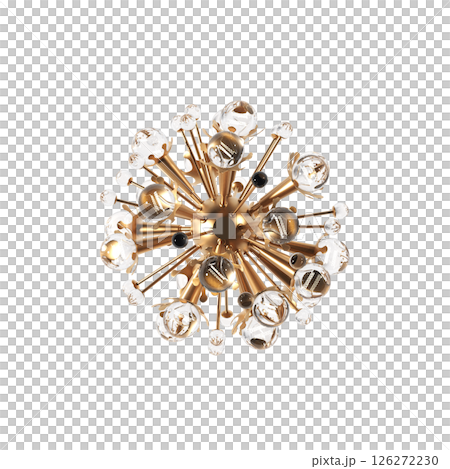 chandelier on the ceiling isolated on transparent background, hanging lamp, pendant light, 3D illustration, cg render 126272230