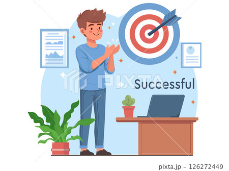 Young man stands applauding successful investment 126272449