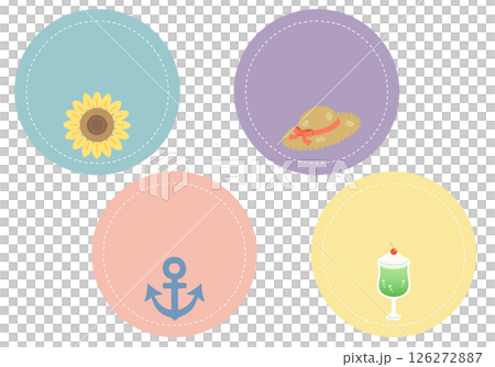 Pop and cute summer frame set: No main line, circular, 4 types 126272887