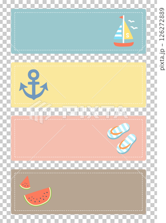 ポップで可愛い夏アイテムのフレームセット：主線なし・長方形・横書き・4種類 126272889