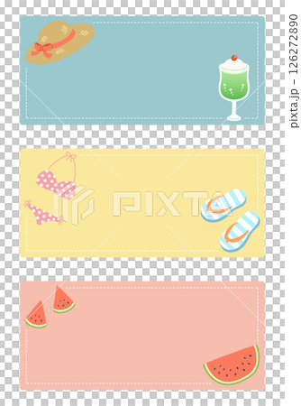 Pop and cute summer item frame set: no main line, rectangular, horizontal, 3 types 126272890