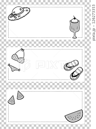 流行可愛的夏季物品框套裝：單色、白色背景、矩形、橫向文字，3種類型 126273353