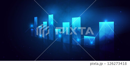 Finance chart stock market growth glowing light effect on dark blue background. Business investment concept. 126273418
