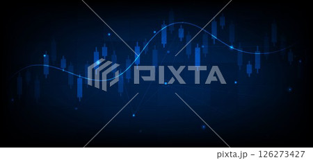 Stock market candlesticks glowing light effedct on dark blue background. Business investment concept. 126273427