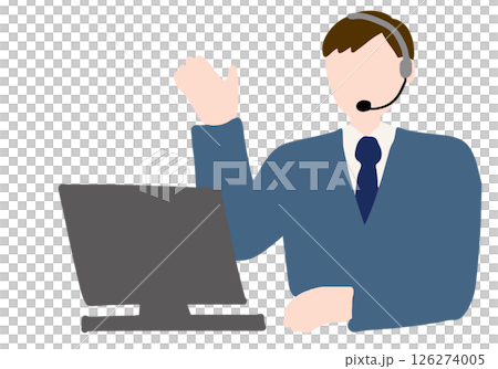 Flat illustration of a male operator using an intercom 126274005