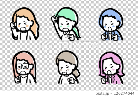Angry facial expressions, female variations Angry facial expressions, female variations 126274044
