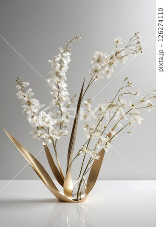Magical Golden and Ivory Flowers in Soft Bokeh Light, Elegant floral 126274110