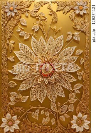 Magical Golden and Ivory Flowers in Soft Bokeh Light, Elegant floral 126274121