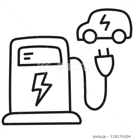 nature conservation concept. Electric vehicle charging station illustration. .hand drawn doodle line style 126274204