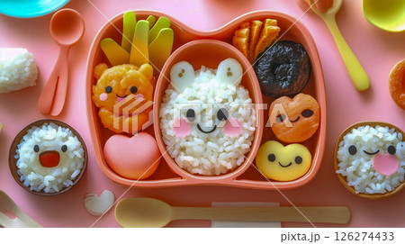 colorful candies and spices on wooden table 126274433