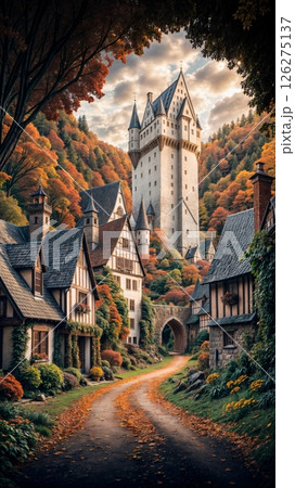 old castle in autumn forest 126275137