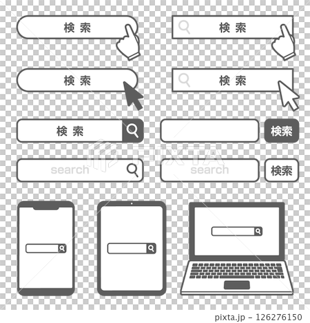 Search field and operation device icon set / Hand, cursor, smartphone, tablet, computer Simple material Search field and operation device icon set / Hand, cursor, smartphone, tablet, computer Simple material 126276150