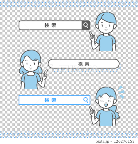 Search box and woman simple illustration set / Information gathering, internet search, UI material 126276155