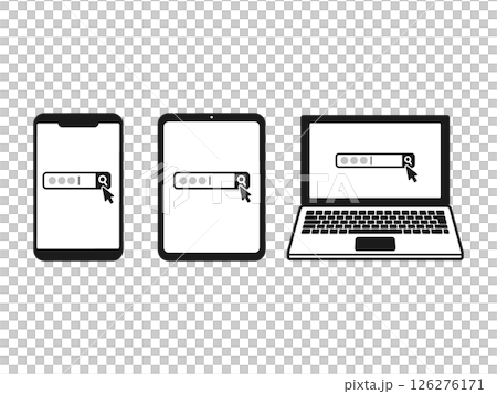 帶有指向搜尋框的箭頭的智慧型手機、平板電腦或 PC 插圖/可用於 UI 和演示的有用資料 帶有指向搜尋框的箭頭的智慧型手機、平板電腦或 PC 插圖/可用於 UI 和演示的有用資料 126276171
