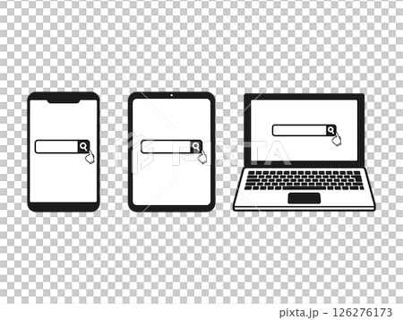 Illustration of a smartphone, tablet, or PC displaying a search box with a finger / useful material for UI and presentations Illustration of a smartphone, tablet, or PC displaying a search box with a finger / useful material for UI and presentations 126276173