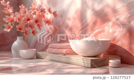 A white bowl placed on a wooden table in a simple, minimalist setting. A white bowl placed on a wooden table in a simple, minimalist setting. 126277527