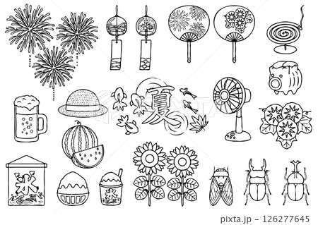 かわいい夏の手描きイラスト素材セット 126277645