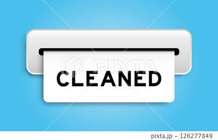 White coupon banner with word cleaned from machine on blue color background 126277849
