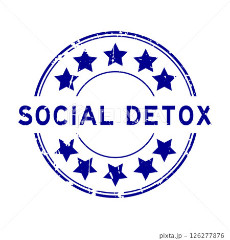 Grunge blue social detox word with star icon round rubber seal stamp on white background Grunge blue social detox word with star icon round rubber seal stamp on white background 126277876