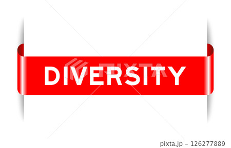 Red color inserted label banner with word diversity on white background 126277889