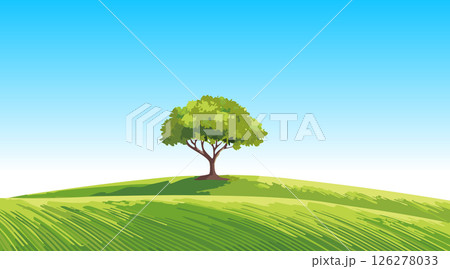 緑の丘と一本の木のある風景_1 126278033