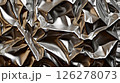 close up crumpled aluminum foil texture background, abstract pattern of tinfoil, copy space 126278073