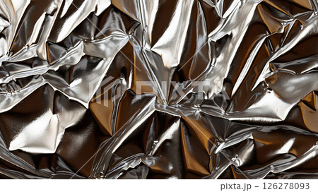 close up crumpled aluminum foil texture background, abstract pattern of tinfoil, copy space 126278093