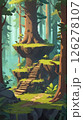 Mobile game asset: 2d forest environment, woods and steps. Level design, cartoon style, platform  126278107