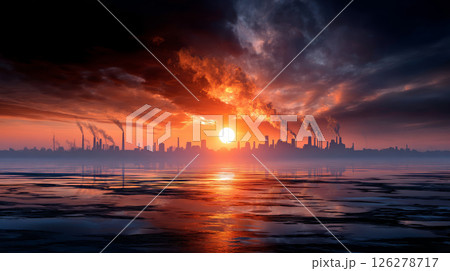 Industry metallurgical plant dawn smoke smog emissions bad ecology. Concept of air pollution in the city. Call for urgent action to protect the environment. 126278717