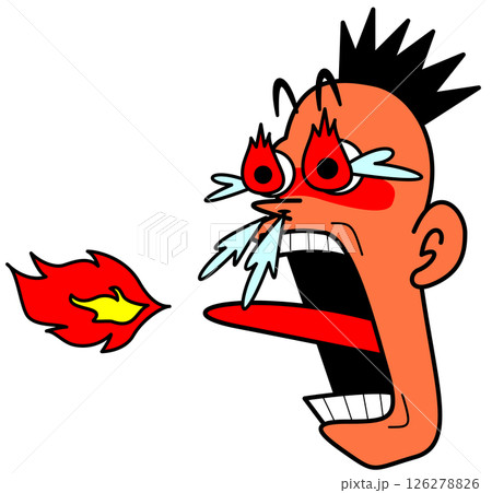 激辛料理を食べた男性の顔 126278826