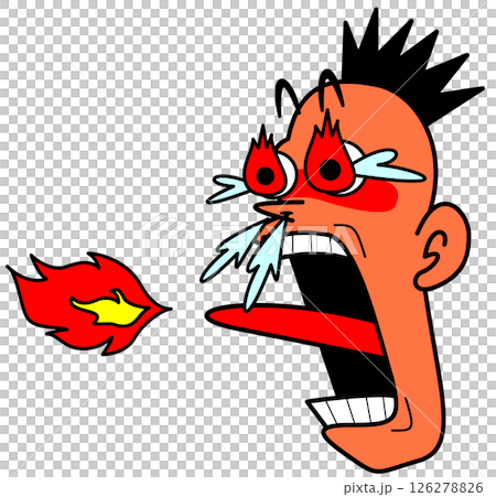 激辛料理を食べた男性の顔 126278826