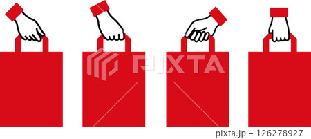 手提袋・紙袋を持つ手のイラスト赤色 126278927