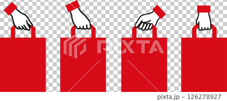 手提袋・紙袋を持つ手のイラスト赤色 126278927