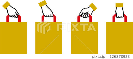 手提袋・紙袋を持つ手のイラスト金色 手提袋・紙袋を持つ手のイラスト金色 126278928