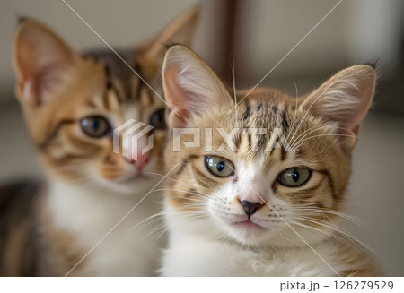 Close-Up of Playful Cat with Bright Eyes and Whiskers Close-Up of Playful Cat with Bright Eyes and Whiskers 126279529