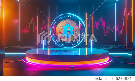 光り輝くビットコインの仮想通貨をイメージしたグラフィック 126279874