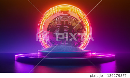 光り輝くビットコインの仮想通貨をイメージしたグラフィック 126279875