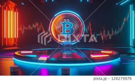 光り輝くビットコインの仮想通貨をイメージしたグラフィック 126279876