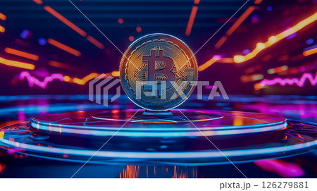 光り輝くビットコインの仮想通貨をイメージしたグラフィック 126279881