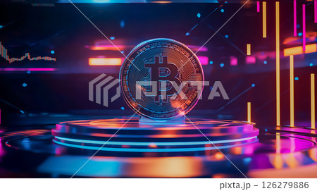 光り輝くビットコインの仮想通貨をイメージしたグラフィック 126279886