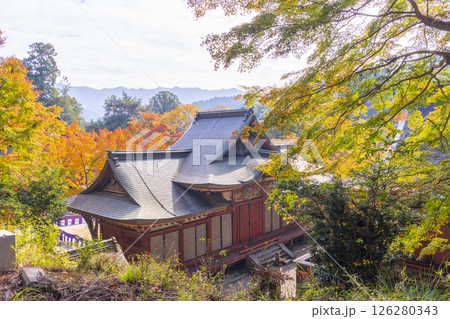 談山神社　紅葉に包まれた総社拝殿 126280343