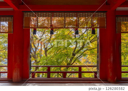 談山神社　拝殿から見える美しい紅葉 126280382