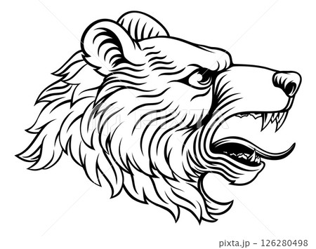 Bear Head Woodcut Etching Vintage Style 126280498