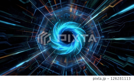 Quantum Computing Core: Glowing Data Particles in a Futuristic Chamber 126281113