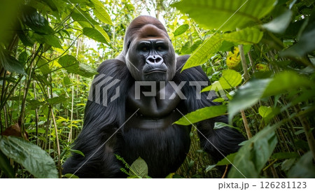 Silverback Walking with Slow Power Through Dense Undergrowth Silverback Walking with Slow Power Through Dense Undergrowth 126281123