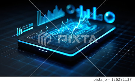 Futuristic Holographic UI: Floating Blue Neon Interface with Data Streams 126281137